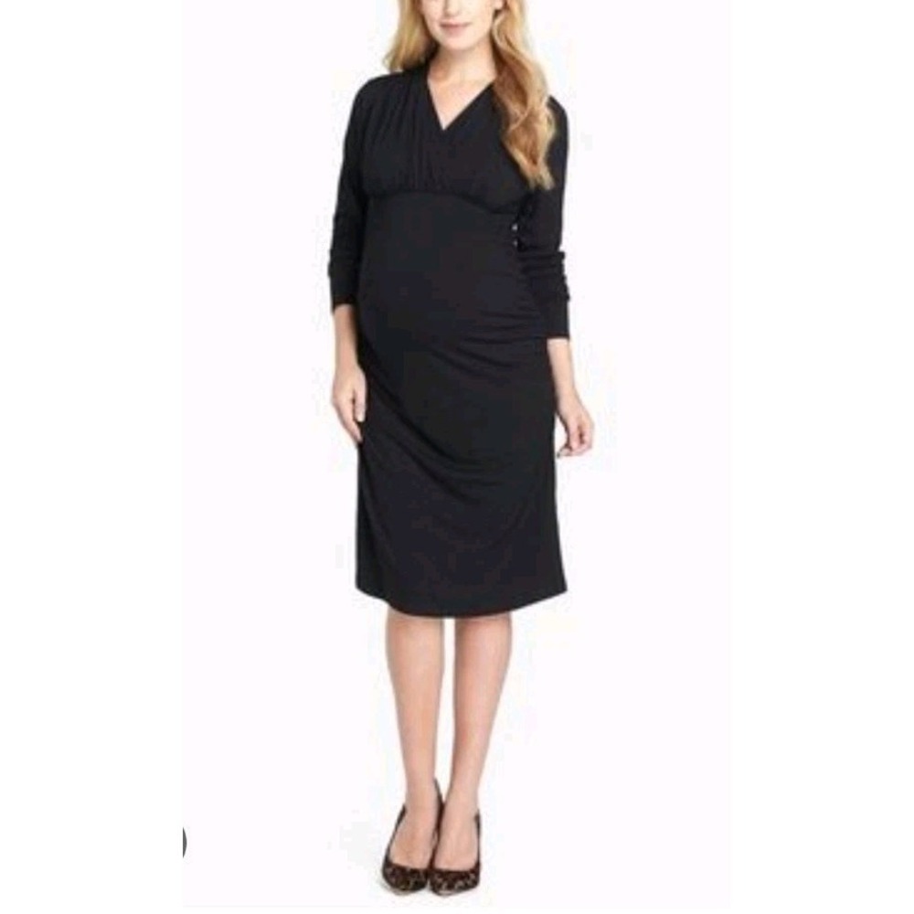 OLIAN‎ Maternity Women's Black Lucy Ruched Surplice Neck Dress $143 NWT